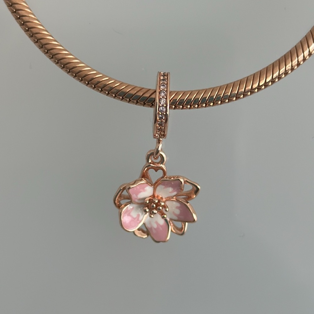S925 Sterling Silver Pink Cherry Blossom Flower 🌸 Charm